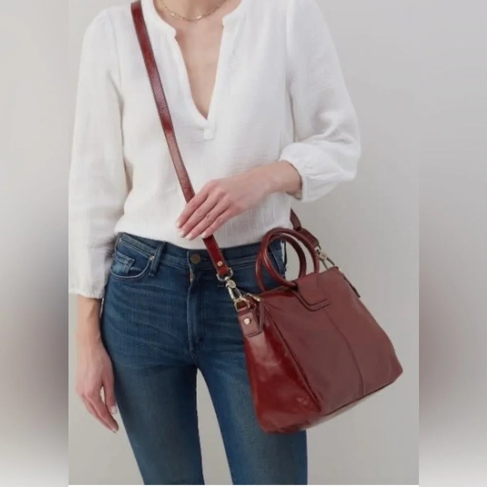 HOBO Wine Red Leather Satchel with Detachable Strap